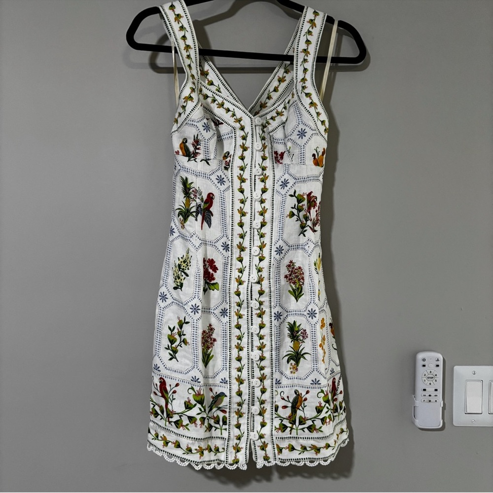 Farm Rio Tropical Porcelain Linen Mini Dress Size XS - Picture 3 of 8